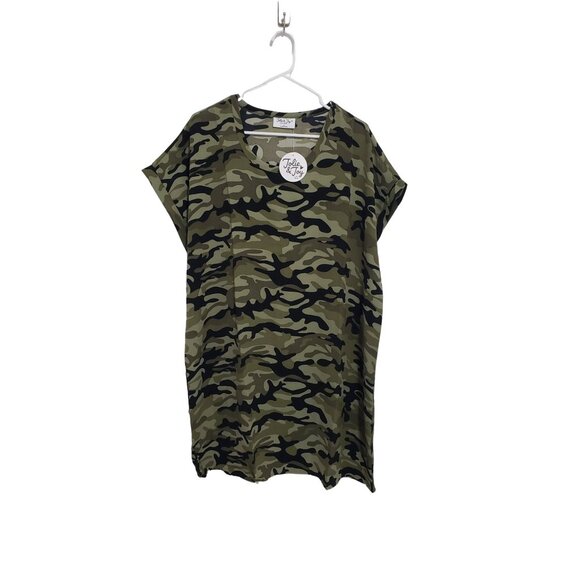 Jolie & Joy Camo Cuffed Sleeve T Shirt‎ Dress - Olive - Size 3X - Picture 1 of 6